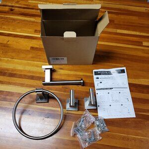 4-Piece Bathroom Accessories Set - Includes Towel Ring, Toilet Paper Holder & 2